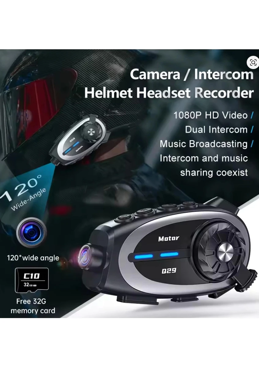 Bilişim Burada Interkom Kameralı Q29 1080p Video Kayıt 5-4 Bluetooth Ai Asistan Özellikli Motorcu Kulaklık